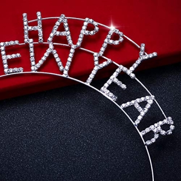 Frcolor Happy New Year Headband Crystal Sparkly New Years Eve Tiara Holiday Nye Crown Hair Accessory for Women