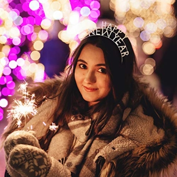 Frcolor Happy New Year Headband Crystal Sparkly New Years Eve Tiara Holiday Nye Crown Hair Accessory for Women