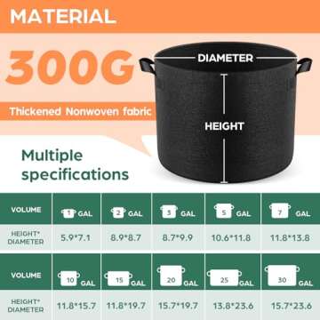 Jorvila 5 Pack 5 Gallon Thickened Grow Bags, Aeration Nonwoven Fabric Plant Pots with Durable Handle...