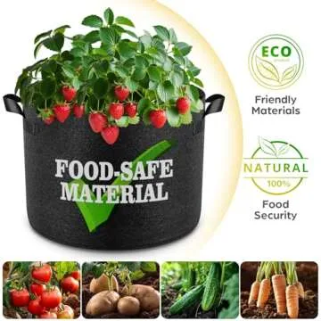 Jorvila 5 Pack 5 Gallon Thickened Grow Bags, Aeration Nonwoven Fabric Plant Pots with Durable Handles, Heavy Duty 300G Planter Pot for Tomato, Potato and Vegetable