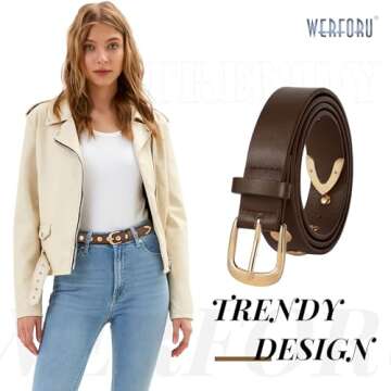 WERFORU Women Fashion Leather Belt Women Belts for Jeans Dress Women Punk Leather Belt Women Studded...