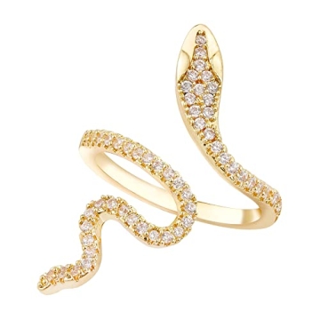 LEE&RO Gold Snake Ring for Women 18K Snake Jewelry Rhinestone Snake Rings Gold Snake Ring Snake Acce...