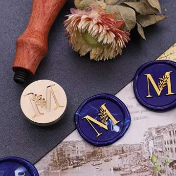 SWANGSA Initial Alphabet M Wax Seal Stamp, Vintage Elegant Botanical Leaves Letter Sealing Stamp for Wedding Party Invitation, Gift Wrap, Envelope, Christmas Thanksgiving Card (M)
