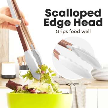 Zulay Stainless Steel Kitchen Tongs with Silicone Tips - Set of 2 (9” & 12”) Locking Cooking Tongs with Non-Slip Grip-Heat Resistant, BBQ Food Tongs for Non-Stick Cooking Pans (Rose Gold/White)