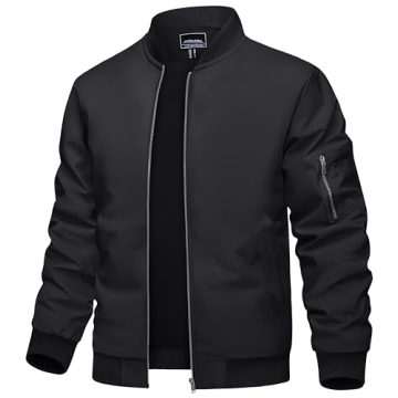 TACVASEN Lightweight Black Bomber Jacket for Men - Casual & Stylish