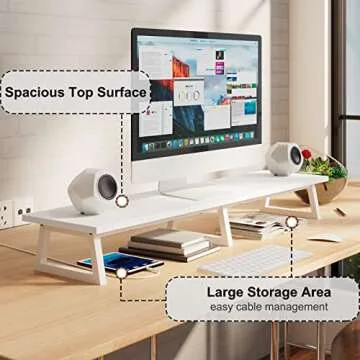 TEAMIX 42 inch White Monitor Riser for 2 Monitors, Wood Desktop Dual Stand with Metal Legs, Long Scr...