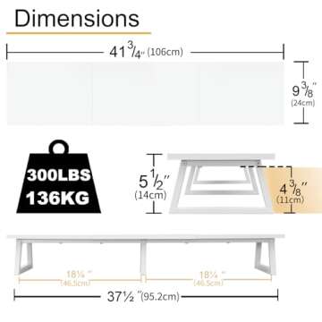 TEAMIX 42 inch White Monitor Riser for 2 Monitors, Wood Desktop Dual Stand with Metal Legs, Long Screen/PC/Laptop Storage,Computer Shelf TV Holder Home Office (White, inch)