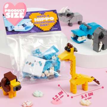 JOYIN 24 Packs Valentines Day Cards with Safari Animal Building Blocks for Gifts Party Favor, Classroom Exchange Prize, Valentine’s Greeting Cards