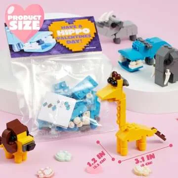 JOYIN 24 Packs Valentines Day Cards with Safari Animal Building Blocks for Gifts Party Favor, Classroom Exchange Prize, Valentine’s Greeting Cards