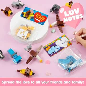 JOYIN 24 Packs Valentines Day Cards with Safari Animal Building Blocks for Gifts Party Favor, Classroom Exchange Prize, Valentine’s Greeting Cards