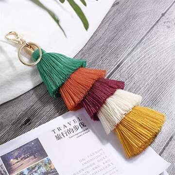 I-BOSOM Colorful Boho Pom Pom Tassel Bag Charm Key Chain (E style)