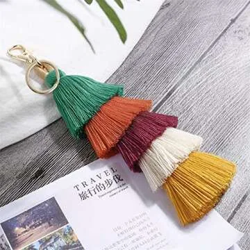 I-BOSOM Colorful Boho Pom Pom Tassel Bag Charm Key Chain (E style)