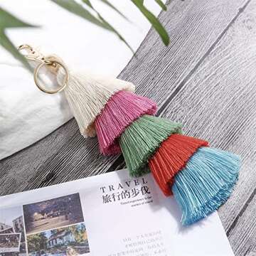 I-BOSOM Colorful Boho Pom Pom Tassel Bag Charm Key Chain (E style)