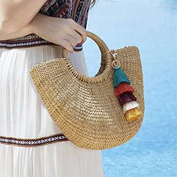 I-BOSOM Colorful Boho Pom Pom Tassel Bag Charm Key Chain (E style)