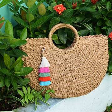 I-BOSOM Colorful Boho Pom Pom Tassel Bag Charm Key Chain (E style)