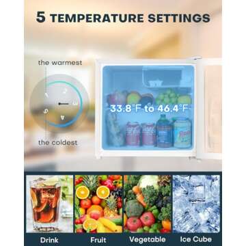 Upstreman 1.7 Cu.ft Mini Fridge with Freezer, Dorm Essentials, Adjustable Thermostat, Energy Saving, Low Noise, Single Door Compact Refrigerator for Dorm, Office, Bedroom, White-FR17