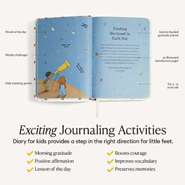 The Five Minute Journal, Illustrated Journal for Kids, Daily Gratitude, Happiness and Reflection Journal, Manifestation Journal for 5-12 Years Old, Undated Daily Journal - Intelligent Change