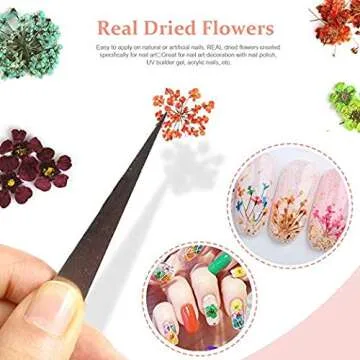 Teenior 24 Colors Dried Flower Nail Art Accessories