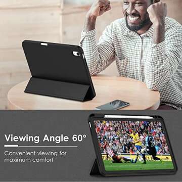 ZryXal New iPad 10th Generation Case 10.9 Inch 2022 with Pencil Holder, Smart iPad Case with Soft TPU Back [Support Auto Wake/Sleep] (New Black)