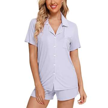 Pjmlifecoco Soft Pajama Set Womens Short Sleeping Nightwear Summer 2 Piece Loungewear Light Purple