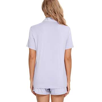 Pjmlifecoco Soft Pajama Set Womens Short Sleeping Nightwear Summer 2 Piece Loungewear Light Purple