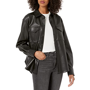 The Drop Women's @lisadnyc Faux Leather Long Shirt Jacket - Chic & Comfortable