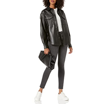 The Drop Faux Leather Shirt Jacket for Women - Stylish & Versatile