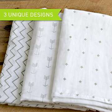 Ziggy Baby Muslin Baby Swaddle Blankets - 3 Pack - Gender Neutral for Boys and Girls - Chevron, Arro...