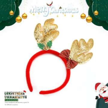 CLOACE Reindeer Antlers Headband Christmas Glitter Xmas Hairband with Bells Headbands Party Costume Hair Accessories for Women Girls (Style-A)
