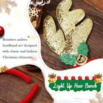 CLOACE Reindeer Antlers Headband Christmas Glitter Xmas Hairband with Bells Headbands Party Costume Hair Accessories for Women Girls (Style-A)