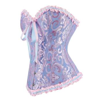 frawirshau Women's Lace Up Boned Overbust Corset Bustier Bodyshaper Top Blue S