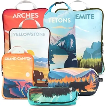 Packing Cubes for Travel - Ultra Lightweight 7 Piece Set by TRIPPED Travel Gear (National Parks)