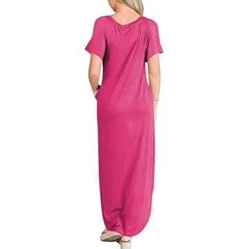 ANRABESS Women's Summer Casual Loose Short Sleeve Long T Shirt Dress Split Maxi Beach Sundress Travel Vacation Outfits Pink Large