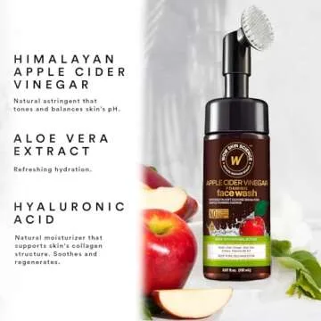 WOW Skin Science Apple Cider Vinegar Foam Exfoliating Face Wash & Brush 5.07 oz