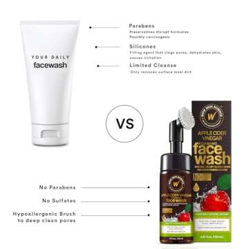 WOW Skin Science Apple Cider Vinegar Foam Exfoliating Face Wash & Brush 5.07 oz