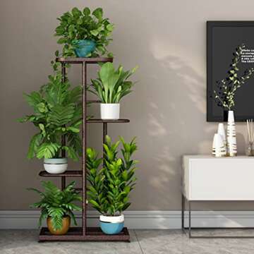LINZINAR Plant Stand Metal 4 Tier 5 Potted Multiple Flower Pot Holder Shelf Indoor Outdoor Planter D...