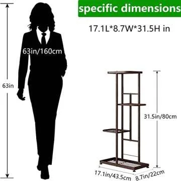 LINZINAR Plant Stand Metal 4 Tier 5 Potted Multiple Flower Pot Holder Shelf Indoor Outdoor Planter Display Shelving Unit for Patio Garden Corner Balcony Living Room (4 Tier 5 Potted, Bronze)