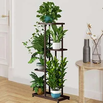 LINZINAR Plant Stand Metal 4 Tier 5 Potted Multiple Flower Pot Holder Shelf Indoor Outdoor Planter Display Shelving Unit for Patio Garden Corner Balcony Living Room (4 Tier 5 Potted, Bronze)
