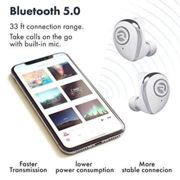 Raycon E50 Wireless Earbuds Bluetooth Headphones - Bluetooth 5.0 Bluetooth Earbuds Bluetooth Headset True Wireless Earbuds 30 Hours Playtime with Charging Case Built-in Mic White