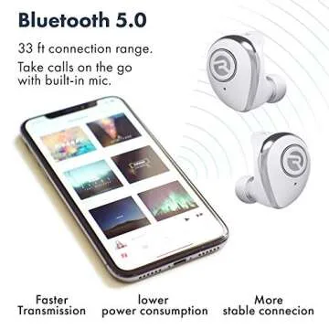 Raycon E50 Wireless Earbuds Bluetooth Headphones - Bluetooth 5.0 Bluetooth Earbuds Bluetooth Headset True Wireless Earbuds 30 Hours Playtime with Charging Case Built-in Mic White