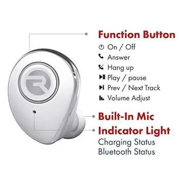 Raycon E50 Wireless Earbuds Bluetooth Headphones - Bluetooth 5.0 Bluetooth Earbuds Bluetooth Headset True Wireless Earbuds 30 Hours Playtime with Charging Case Built-in Mic White