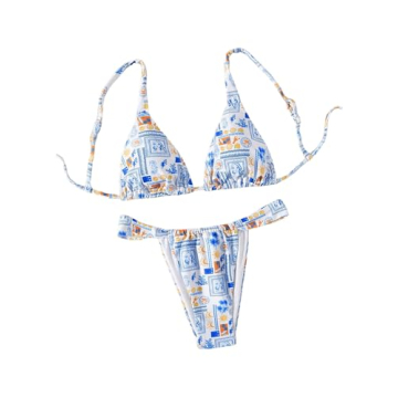 MakeMeChic Women's Floral Print 2 Piece Bikini Set with Tie Back
