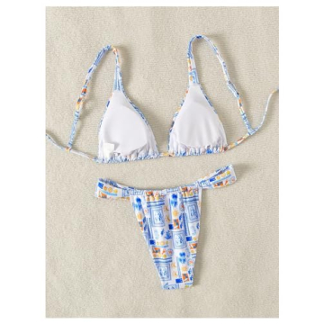 Floral Print 2 Piece Triangle Bikini Set for Summer