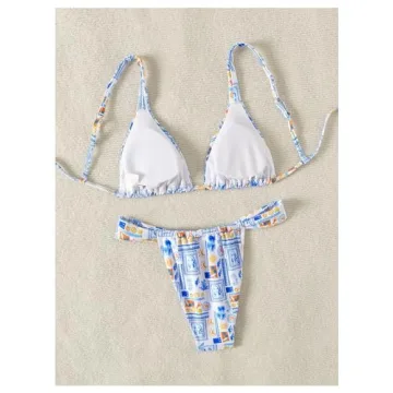 Floral Print 2 Piece Triangle Bikini Set for Summer