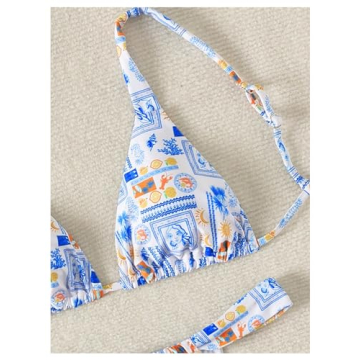 Floral Print 2 Piece Triangle Bikini Set for Summer