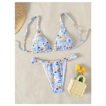 Floral Print 2 Piece Triangle Bikini Set for Summer