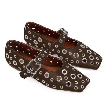 Odetina Women's Ballet Flats with Eyelet & Studded Design