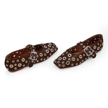 Odetina Women's Ballet Flats with Eyelet & Studded Design