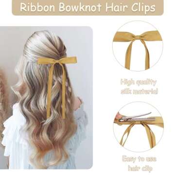8PCS Ribbon Bows knot Hair Clips for Women Girls, Silky Satin Tassel Barrettes With Long Tail, Cute Ponytail Holder Hair Styling Accessories (8 colors Brown)