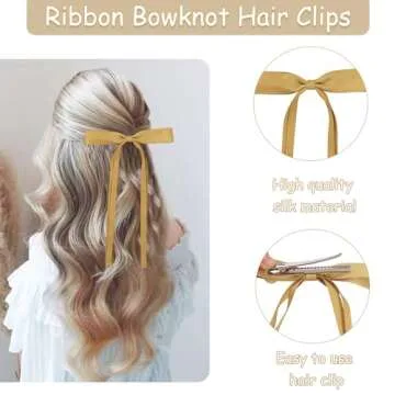 8PCS Ribbon Bows knot Hair Clips for Women Girls, Silky Satin Tassel Barrettes With Long Tail, Cute Ponytail Holder Hair Styling Accessories (8 colors Brown)